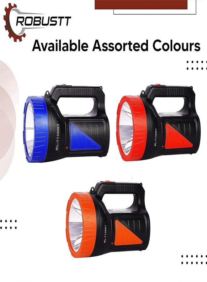 روبوست مصباح بحث LED مزدوج قوي، يُستخدم أيضًا كمصباح طوارئ، بمدى يصل إلى 1 كم | 75 واط | مصنوع من بلاستيك ABS | مصباح يدوي LED عالي السطوع، قابل لإعادة الشحن، مقاوم للماء والصدمات، بمدى طويل، مزود بقابس شحن (ألوان متنوعة) -1 - Image 3